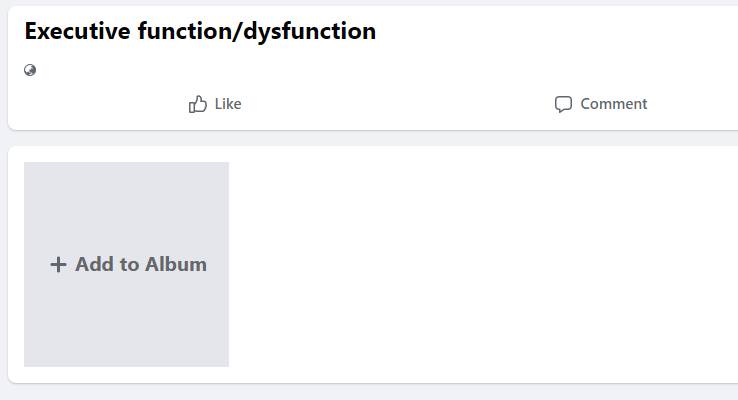 Screenshot of a facebook album titled 'executive function/dysfunction'. The album has no content.